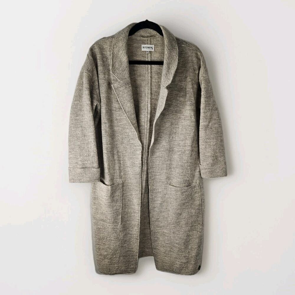 Stapf Austria Gray Beige Wool Open Long Cardigan Sweater Duster Medium